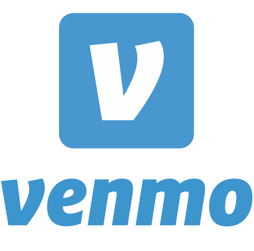 A blue square with the word venmo written underneath it.
